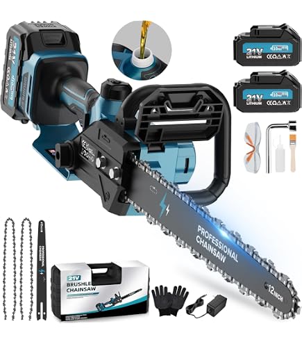 Mini Motosega A Batteria 8 Pollici Brushless 21V - Per Potatura, Con Pompa Olio E Sicurezza, Gialla
