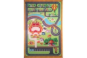 TAPITOM® | Tapis Enfant Cirque - 130 x 200 cm | Tapis de Jeu Route avec Cirque | Tapis de Sol pour Chambre d'enfant Univers Cirque | antidérapant, Ourlet | Normes CE