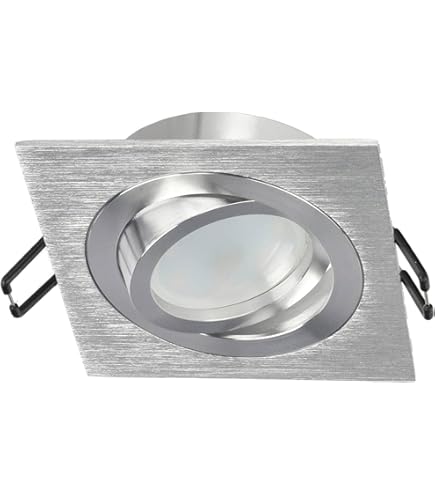 Cadre De Spot Encastré Carré - Argent Brossé Pivotant Super Plat - Cadre De Montage Pour Ampoule GU10 MR16 - Trou De Perçage 70mm En Aluminium Encastré - Spot Encastré
