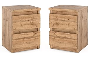 MRBLS_HOME MRBLS Nachttisch 2er Set Nachtschrank Nachtkommode Modern Möbel mit Schubladen Kommode Holz Schubladenschrank für Ihr Schlafzimmer (Wotan) – 30 x 40 x 30 cm (B/H/T)
