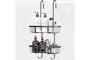 pickpiff Mensola doccia da appendere, mensola doccia shampoo, supporto per porta in vetro, cestino per doccia, senza foratura, shampoo, gel doccia, in acciaio inox, nero, altezza 57 cm