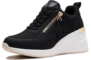 ANJOUFEMME Ladies Wedge Heel Trainers - Womens Fashion High Heel Trainers, Lace-up Casual Shoes, Platform Canvas Shoes
