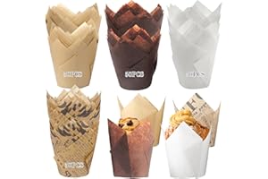 WOOBROO 200 PCS Caissette Muffins Papier Tulipe, Caissettes Cupcake Taille standard, Naturel & Non Blanchi, Moule Muffins Papier pour Cuisson Mariage, Anniversaire, Fête