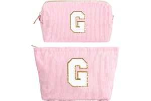 HAMATATA 2 Pezzi Borsa per Cosmetici per donna, Iniziale Pochette Trucchi Viaggio, Trousse Trucchi Organizer, Rosa Beauty Case, Regalo Compleanno Natale Ideale per Donne Ragazze Fidanzate Migliori Amiche(G)