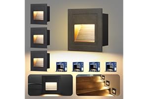 Letlit Iluminación Escalera 3W 300lm 4 PACK, LED Luz de Escalera 230V, 3000K Lampara, Focos Exterior Pared 85x85mm, IP65 Luz de Pared Empotrada para Interior, Exterior, Enchufes Empotrados 68mm Negro