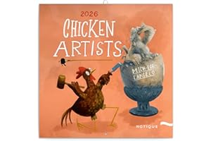 NOTIQUE Kalendarz ścienny 2026 Chicken Artists, kalendarz broszurowy z kalendarzem miesięcznym, kalendarz broszurowy 30 x 30 cm (otwarty 30 x 60 cm)