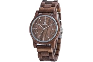 MUJUZE Orologi da Polso in Legno Uomo Donna, Peso Leggero 40g Disegno Rotondo di 40 mm orologio Analogico Al Quarzo Braccialetto di Legno