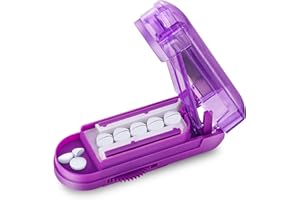 DUBSTAR Multiple Pill Cutter for Small or Large Pills, Adjustable Pill Splitter Cutter with Accurate Pill Alignment, Stainless Steel Cutting Blade and Blade Guard for Multi Tablets, Vitamins(Purple)