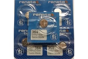 Renata 364 AG1 SR621SW SR621 SR60 363 164 LR621 LR60 D364 Silver Oxide Mercury Free Electronic Batteries x 5 by Renata