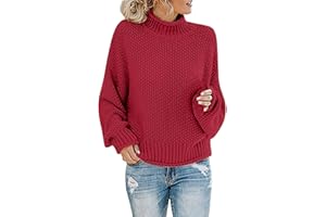 Iuyhau Womens Turtleneck Oversized Sweaters 2023 Fall Winter Warm Cozy Batwing Long Sleeve Pullover Plus Size Loose Thick Chunky Casual Vintage Knit Jumper Tops
