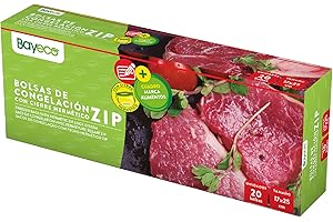 Bayeco - Bolsas De Congelación Pequeñas - Cierre Hermético Zip - Conserva Con Facilidad Tus Alimentos - Cómodo Dispensador - 20 Unidades, color Azul, 17x25 cm