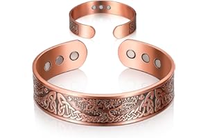Otuuz Regalo Navideño Pulsera Magnética de Cobre para Hombres Mujeres Brazalete de Cobre de Puño de Patrón de Árbol de Vida con 9 Imanes Pulsera de Cobre de Energía Sólida, Tamaño Ajustable, Bronce