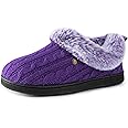 HomeTop Women's Moccasin Slip on Slippers Soft Microsuede Clog Comfy Non Slip Memory Foam Indoor Outdoor House Shoes with Fuzzy Collar