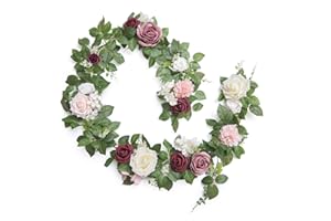 Ling's Moment 5FT Staubige Rose Künstliche Blume Girlande Röte Rose Blätter Blumen Girlande Bogen Blumen Rebe für Hochzeit Party Hintergrund Dekor Kaminsims Home Tisch Tafelaufsätze