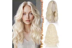 ‎BARSDAR BARSDAR 46cm Lange Gewellt Platin Perücke, Mittel Länge Blond Perücke für Frauen Natürlich Mittelscheitel Haar Hitzebeständig Synthetisches Schulter Länge Lockige Perücke - Platin Blond