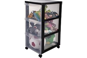 Iris Ohyama Cassettiera in Plastica con ruote, 3 Cassetti Grandi, Nero, Maniglie facili da tirare, Organizzatore, Per Camera Da Letto, Bagno, Scuola e Ufficio, Senza BPA, Contenitore, DC-303