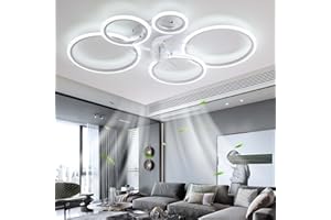 YUNZI Moderno Ventilatore da soffitto con illuminazione con telecomando, LED 72W Dimmerabile Ventilatore a soffitto, Lampada per Soggiorno Camera da letto Cucina, 6 velocità, Bianco 100cm