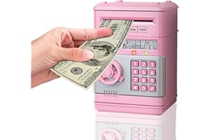 SONGLYPIAN Salvadanaio per Bambini Elettronica, Auto Scorrimento Denaro Banca, Cassaforte Salvadanaio Elettronico Password, Mini bancomat salvadanaio ATM, Regalo di Compleanno Ragazzi Ragazze-rosa