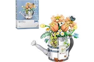 FUN4KID Juego de mini regadera de ladrillos con plantas en maceta, bloques de construcción, bonsái artificiales, plantas en maceta, flores, oficina, 973 piezas, colección botánica creativa para regalo