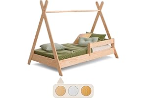 smartwood Tipi Cama Infantil 90x190 con somier y barandilla - Cama Montessori en Forma de casa para niños y niñas - Cama de Madera contrachapada de Pino - 190x90 - Madera Natural