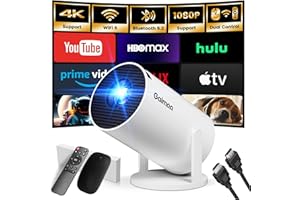 GAIMOO [App integrata] Mini Proiettore 2025 Upgraded Proiettore Portatile Dual Control con Mouse Android TV Auto Keystone WiFi 6 BT5.2 Ruotabile 180° Compatible con HDMI/TV Stick/USB