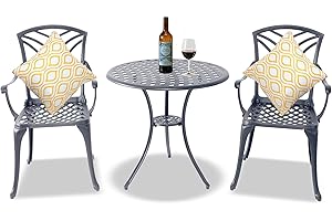 Homeology OSHOWA Graphite Aluminium Weatherproof Outdoor Table and 2 Comfortable Chairs with Armrests Bistro Set