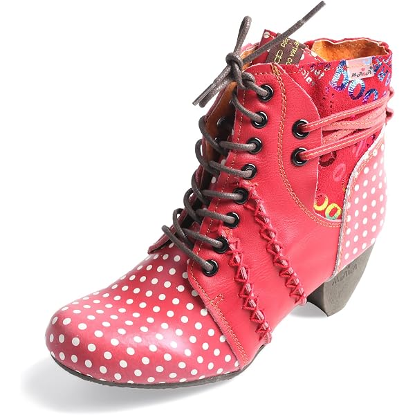 TMA EYES Damen Schnürstiefeletten Aus Leder – Patchwork-Design, Rutschfeste Sohle, Mit Reißverschluss, Gefüttert