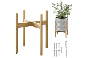 GOROUY Soporte para Plantas, 30CM X 38CM Porta Florero de Madera, Soporte de Macetero Moderno de Mediados de Siglo de un Nivel, Decoración para Jardinería Interior & Exterior