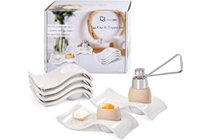 ChasBete Huevera, Hueveras para Huevos Pasados por Agua, Decorativa Cerámica Huevera 6 + 1 Topper de Huevo