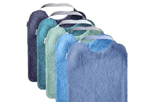 MIMUSELINA Lot de 5 Bavoirs Bebe Imperméable en Tissu Éponge Lavable - Grand Bavoir Bebe avec Sangle Élastique ideal pour la Maternelle - Bavoir Elastique Maternelle Fait à la Main (Eau)