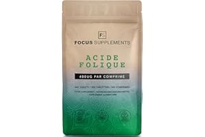 FOCUS FS Acide Folique | 365 Comprimés Folic Acid Haute Teneur – 400 µg Acide Folique Folate par portion | Vitamine B9 Folic Acid | Sans OGM Sans Gluten Sans Allergène | Fabriqué au RU