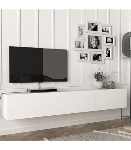 En.casa] Mobile TV Da Parete Con 3 Ante A Ribalta Mensola Porta Tv 180 X 31 X 295 Cm Armadietto Pensile Effetto Marmo Nero