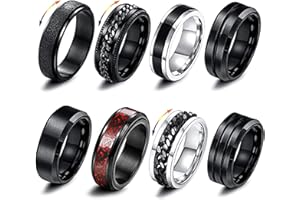 GoPaw Männer Edelstahl Spinner Ring, 8 Pcs Schwarz Fidget Band Ring Cool Twisted Chain Angst Ringe Männer Ringe Schwarz Spinner Rings Set für Männer Frauen
