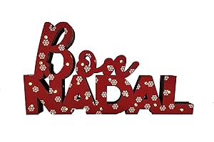 BELENES PUIG Bon Nadal Madera Rojo con luz led