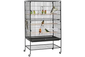 Yaheetech 132cm Large Parrot Bird Cage for Cockatiel Lovebird Durable Frame With Perch Stand and Wheels Black