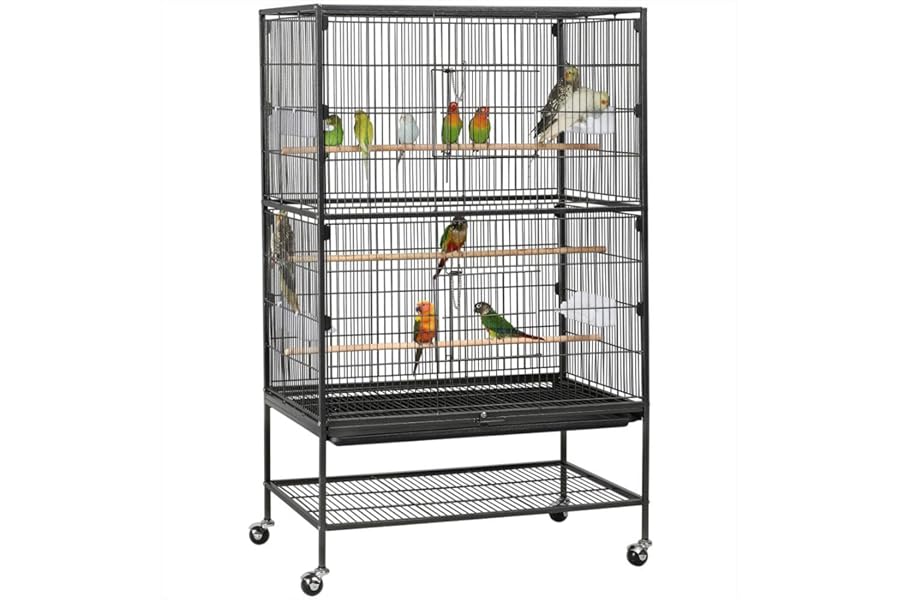 Yaheetech 132cm Large Parrot Bird Cage for Cockatiel Lovebird Durable Frame With Perch Stand and Wheels Black