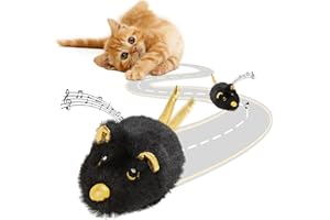 Pawsayes Interactive Cat Toys for Indoor Cats Rechargeable Automatic Moving Mouse Cat Toy with Squeaky Sound Smart Electric Mice Kitten Toys with Dynamic Magic Tail(Black)
