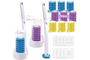 Dengthrive Disposable Toilet Brush: Lot de 2 avec Manche Incurvé Allongé et Support, Brosse WC avec 54 Recharges Nettoyantes pour Lavabo et Baignoire (3 Parfums)