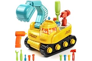 Marstone Spielzeug ab 2 Jahre, Werkzeug Kinder, Schraub Spielzeug ab 3 Jahre mit Werkzeug Elektrischem Bohrer, Montessori Bagger mit Musik Licht, Kinder Geschenk ab 2 3 4 5 Jahre Jungen Mädchen