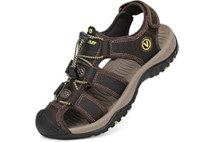 FLARUT Sandalias Deportivas Hombres Verano Exterior Senderismo Zapatos Trekking Casual Zapatos de Montaña Cuero Sandalias de Playa