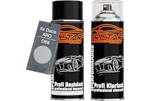 TRISTARcolor Pintura automotriz Set de botes de spray para Dacia/ARO D69 Gris Platine Metallic/Platin Grau Metallic Pintura base pintura transparente aerosol 400 ml