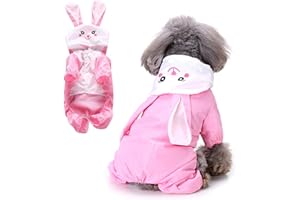 SMALLLEE_LUCKY_STORE Śliczny króliczek płaszcz przeciwdeszczowy dla małych psów ze smyczą z kapturem D-ring szczeniak dół kurtka przeciwdeszczowa pełny kombinezon na 4 nogi lekkie wodoodporne ubrania,