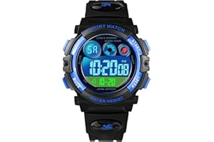 Dayllon Reloj Digital Niño Montre Pour Enfants Digital Impermeable Outdoor Sport Étanche Garçons Montres Alarme 12/24h 7 Éclairage Coloré Chronomètre Montre pour 3-15 Años
