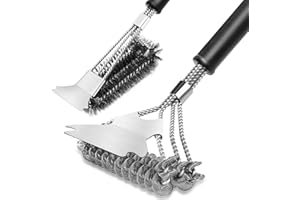 LUSIBAKA BBQ Grill Cleaning Brush with Scraper 2 Pcs,BBQ Cleaner Cleaning Brush with Stainless Steel Scraper,Bristles and Extra long Handle,BBQ Wire Brush for Charcoal Grill (2)