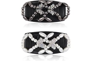 Kytpyi Magic Beads Hair Comb, Hair Combs Slides for Women, 2 PCS Fashion Elastic Magic Hair Comb for Thick Fine Hair, Durable Double Hair Slides for DIY Hairstyle Girls Hair Accessories(Butterfly)