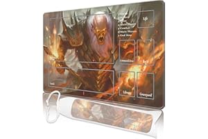 Nkddert MTG Playmat, Playmats for MTG TCG 24" x 14" Stitched Edges Play Mat with Free Storage Bag for Cards Game Play Waterproof Battle Board Game Flame Warrior MTG Playmat with Zones