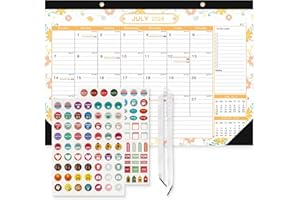 Benjia Calendario da tavolo 2024-2025 anno accademico luglio 2024-dicembre 2025, 18 mesi, calendario da parete mensile grande, con copertura protettiva in plastica (Fiore, 43x30 cm)