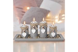GoMaihe Candle Holder Set of 4 with Wodden Tray, Tealight Holders Candlestick Holder, Table Centerpiece Home Decor Living Room Bedroom Decoration Mum Gift Birthday Wedding Christmas Party Ornaments