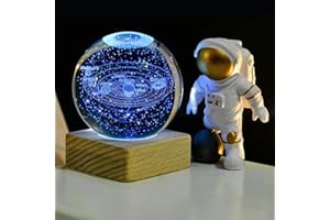 LIAMOSTEE 3D Kristallkugel Nachtlicht, USB 3D Sonnensystem Planeten Kristallkugel Nachtlicht Kreative Nachtszene Astronomie LED Ball Lampe,Mit Holzsockel, 3D Solar System Crystal Ball, Valentinstag Geschenke