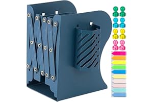 LOSTWRY Réglables Serre Livre, Rangement Livre Bloc Livre avec Porte-Stylo Serre-Livres pour étagères Organiseur de Bureau Accessoires pour la Maison, Bureau, l'école, Bibliothèque (Bleu)